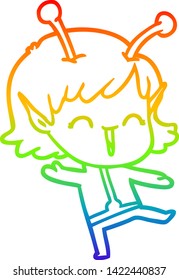 dibujo de una línea de gradiente de arco iris de una chica alienígena que se ríe