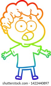 Regenbogen-Farbverlauf-Zeichnung eines Cartoons Mann Gasping in Überraschung