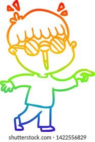 rainbow gradient line drawing of a cartoon boy wearing spectacles