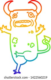 rainbow gradient line drawing of a cartoon demon