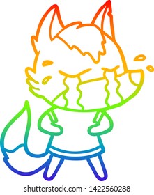 rainbow gradient line drawing of a cartoon crying wolf
