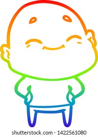 rainbow gradient line drawing of a cartoon happy bald man