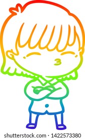 rainbow gradient line drawing of a cartoon woman