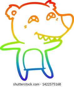 Regenbogen-Farbverlauf-Linie Zeichnung eines Cartoon-Eisbären mit Zähnen