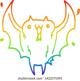 dibujo de una línea de gradiente de arco iris de un murciélago vampiro feliz con dibujos animados