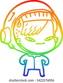 rainbow gradient line drawing of a cartoon astronaut woman