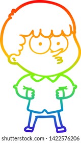 rainbow gradient line drawing of a cartoon curious boy