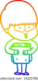dibujo de una línea de gradiente de arco iris de un niño feliz con dibujos animados