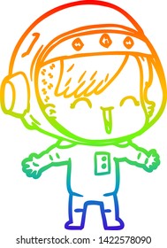 rainbow gradient line drawing of a cartoon laughing astronaut girl 