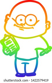 rainbow gradient line drawing of a cartoon bald man staring
