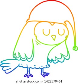 dibujo de una línea de gradiente de arco iris de un búho de dibujos animados durmiendo