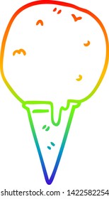 rainbow gradient line drawing of a cartoon ice cream cone