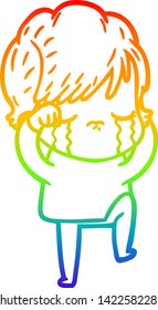 rainbow gradient line drawing of a cartoon woman crying