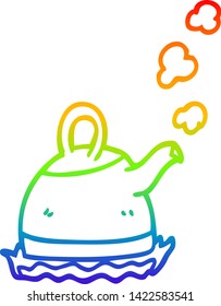 rainbow gradient line drawing of a cartoon kettle on stove