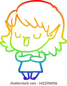 dibujo de la línea del gradiente del arcoiris de una joven elfo de dibujos animados