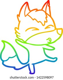 rainbow gradient line drawing of a cartoon wolf pouting