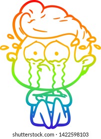 rainbow gradient line drawing of a cartoon crying man