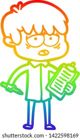dibujo de una línea de gradiente de arco iris de un niño exhausto de caricatura