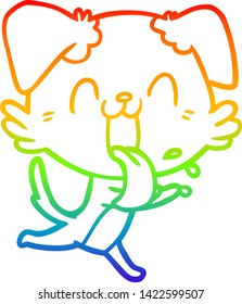 rainbow gradient line drawing of a cartoon panting dog running