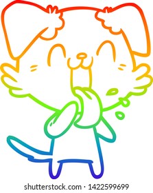 rainbow gradient line drawing of a cartoon panting dog