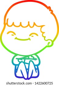 dibujo de una línea de gradiente de arco iris de un niño sonriente de caricatura