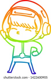 dibujo de una línea de gradiente de arco iris de un astronauta de dibujos animados