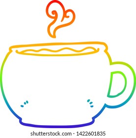 rainbow gradient line drawing of a cartoon coffee cup