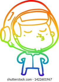 dibujo de una línea de gradiente de arco iris de un astronauta de confianza en la caricatura