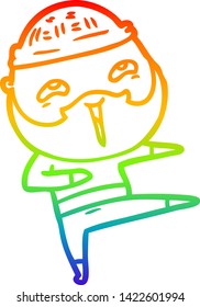 rainbow gradient line drawing of a cartoon happy bearded man