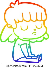 rainbow gradient line drawing of a cartoon indifferent woman