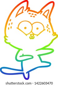 rainbow gradient line drawing of a cartoon cat dancing