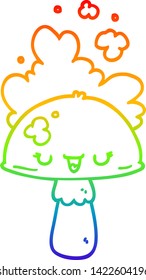 dibujo de la línea de gradiente del arcoiris de una seta de dibujos animados con nubes de cuchara