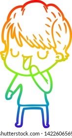 rainbow gradient line drawing of a cartoon woman talking