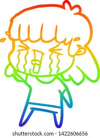 Regenbogen-Farbverlauf-Zeichnung einer Cartoon-Frau in Tränen