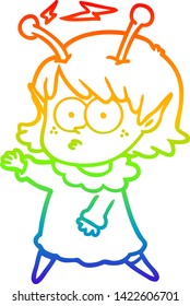 dibujo de una chica alienígena con gradiente de arco iris