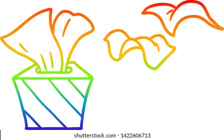 dibujo de línea de gradiente de arco iris de una caja de dibujos animados de tejidos