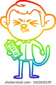 rainbow gradient line drawing of a cartoon annoyed monkey