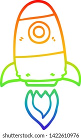 rainbow gradient line drawing of a cartoon space rocket