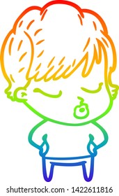 rainbow gradient line drawing of a cartoon woman with eyes shut