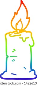 dibujo de línea de gradiente de arco iris de una vela de quema de dibujos animados