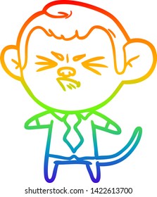 dibujo de una línea de gradiente de arco iris de un mono molesto de caricatura