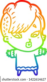 rainbow gradient line drawing of a cartoon surprised girl