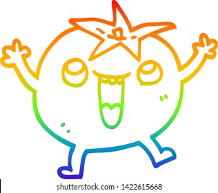 dibujo de una línea de gradiente arco iris de un tomate feliz