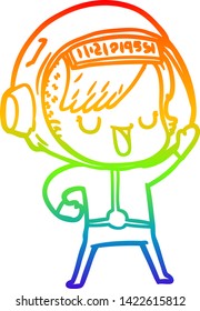 rainbow gradient line drawing of a cartoon astronaut woman