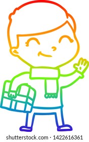 rainbow gradient line drawing of a cartoon boy smiling