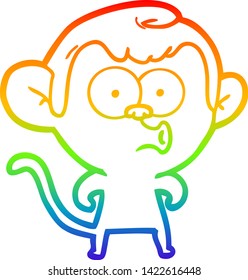 rainbow gradient line drawing of a cartoon hooting monkey