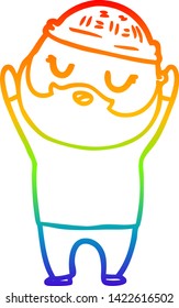 rainbow gradient line drawing of a cartoon man with beard