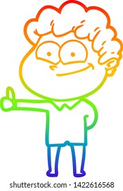 dibujo de una línea de gradiente de arco iris de un hombre feliz con dibujos animados