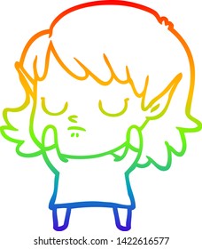 rainbow gradient line drawing of a cartoon elf girl