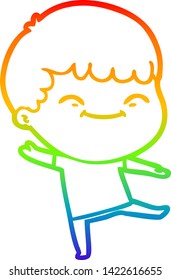 rainbow gradient line drawing of a cartoon happy boy